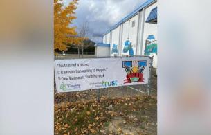 Poster supporting youth, outside Valemount Community Hall