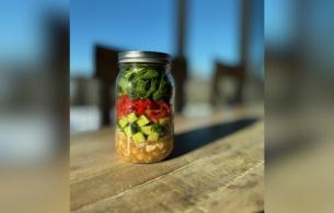Greek salad in a mason jar
